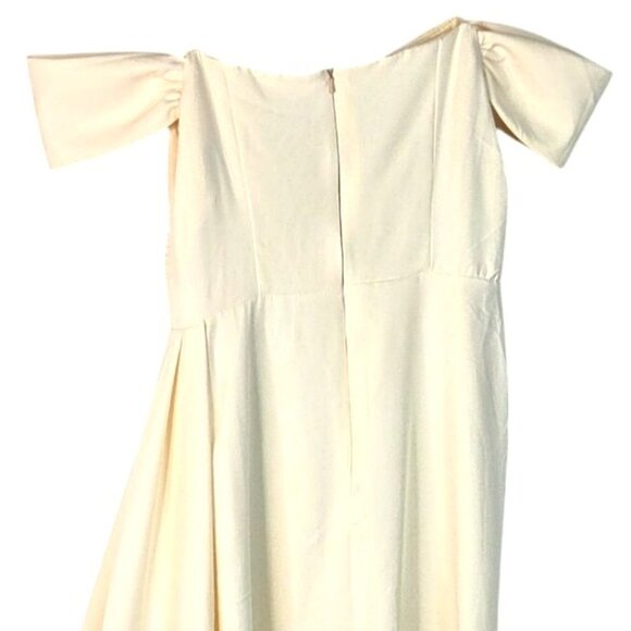 Ivory Off the Shoulder Long Train Layered Pleated Bridal Formal Gown Mid Size 14 - Picture 6 of 9